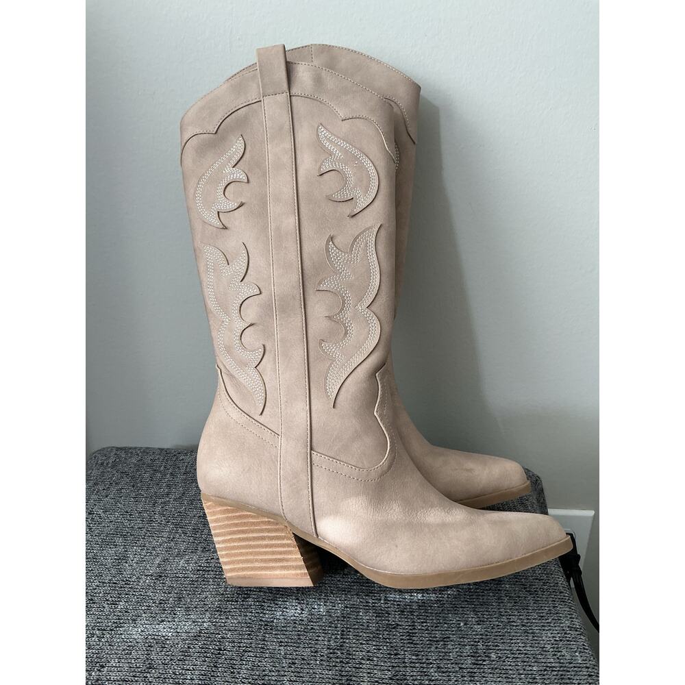 DV by Dolce Vita Beige Suede Western Heeled Boots